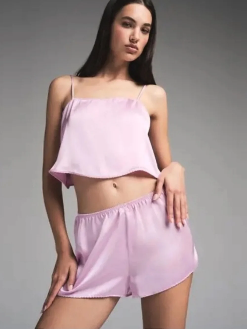 ​SKIMS Woven Shine Cami and Short Sleep Set Pink Rose Small Coquette